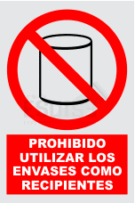 señal prohibido utilizar los envaces con recipientes